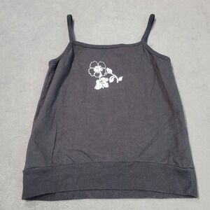 Classic Blues Cami‎ Tank Top Girls XL Black Flower Graphic Y2K Cotton Spaghetti